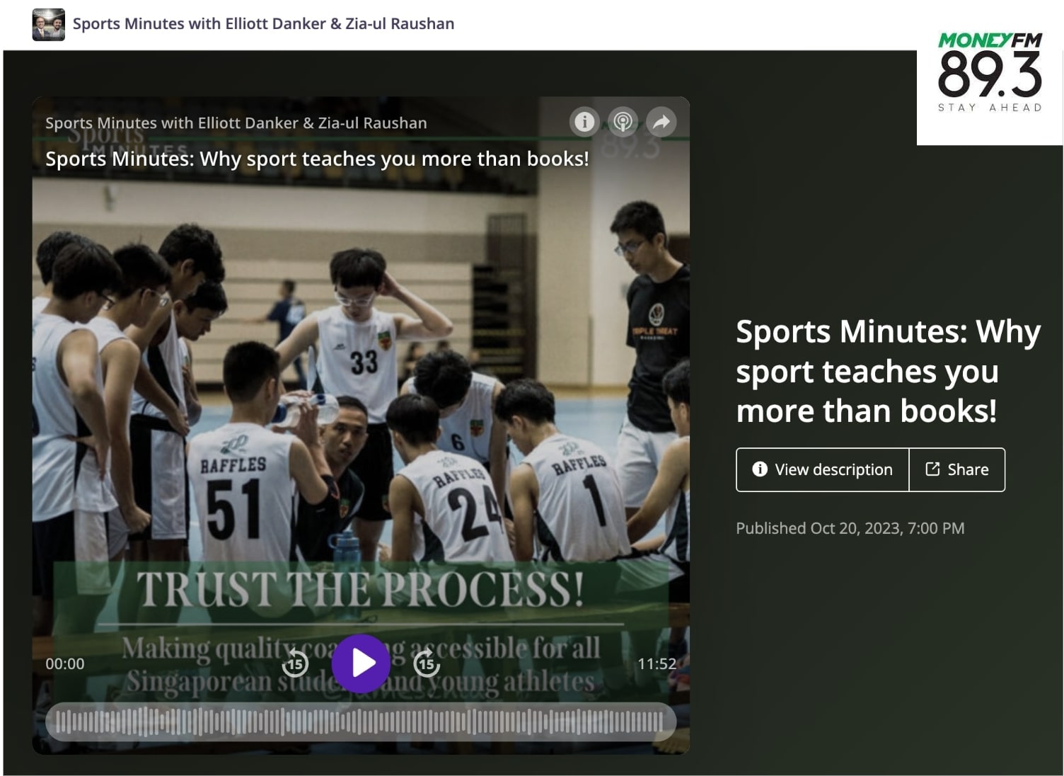 Football Academy Singapore Feature MoneyFM 89.3