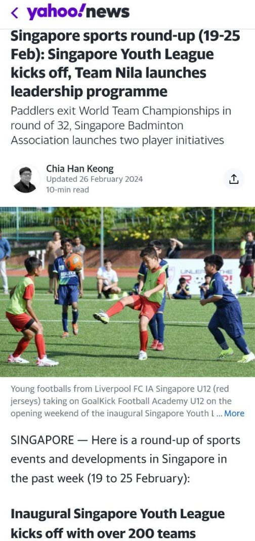 Singapore Youth League GoalKick Football Academy