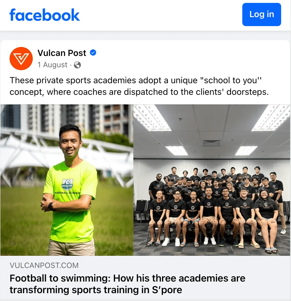 Football Academy Singapore Feature Facebook